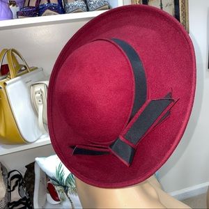 Adolfo II Esccello Burgundy/Black Wool Tie Floppy Hat One Size